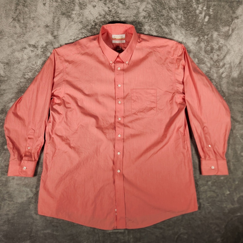 Roundtree & Yorke Dress Shirt Mens 17.5 35 Pink Gold Label Non-Iron TAA1306